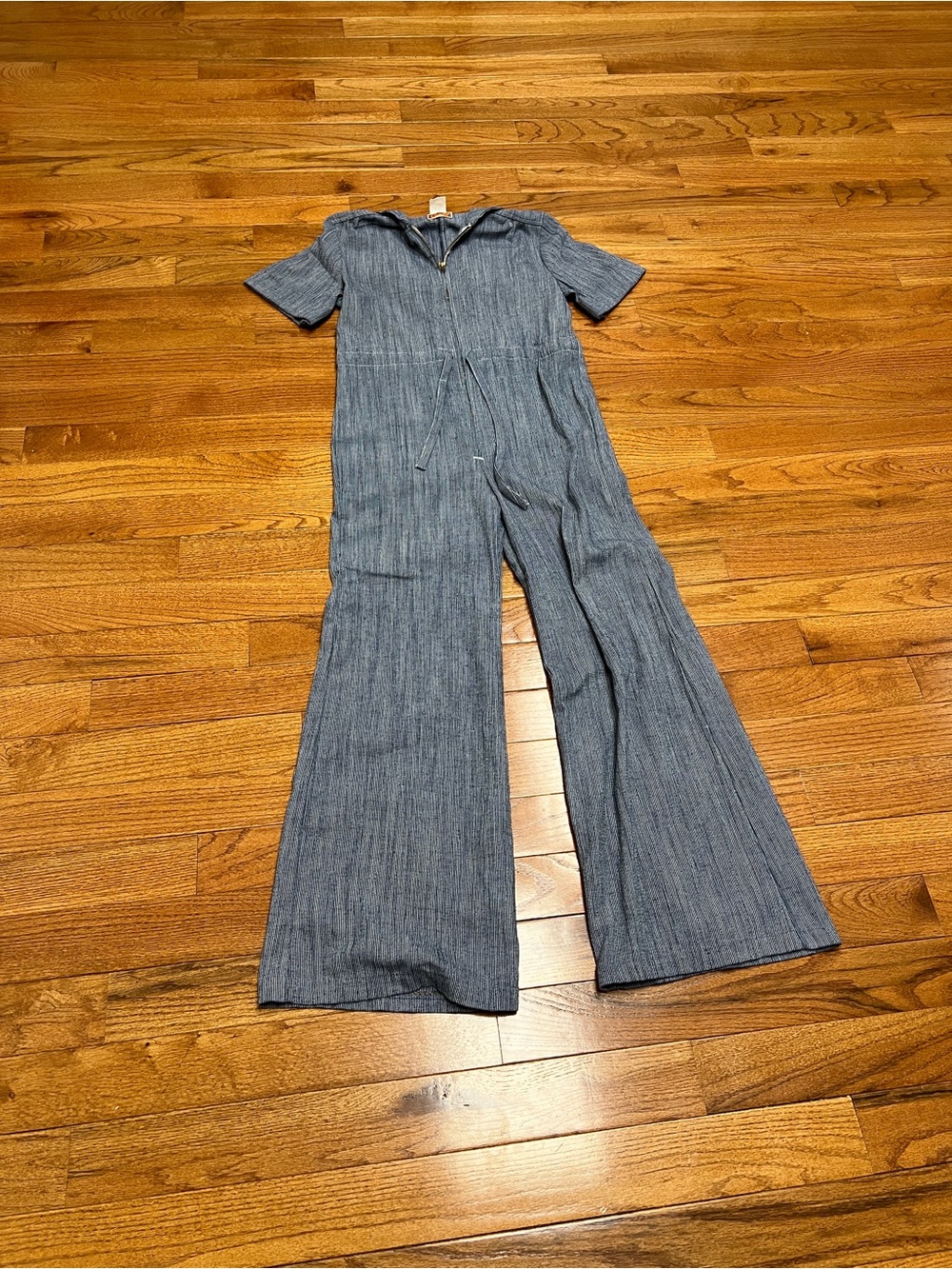 VTG Women's Short-Sleeve Wide-Leg Jumpsuit in Denim Blue- Vandy 1970s
